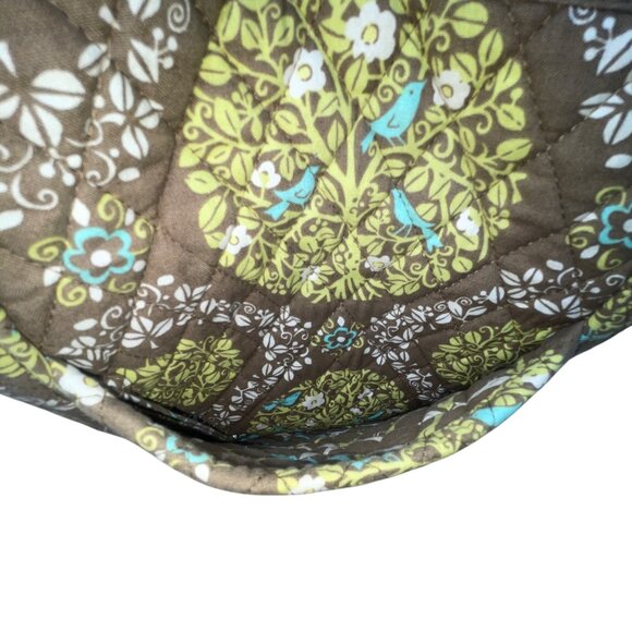 Vera Bradley Women’s Green Brown Quilted Floral Pattern Zipper Pocket Tote Bag - Picture 10 of 13